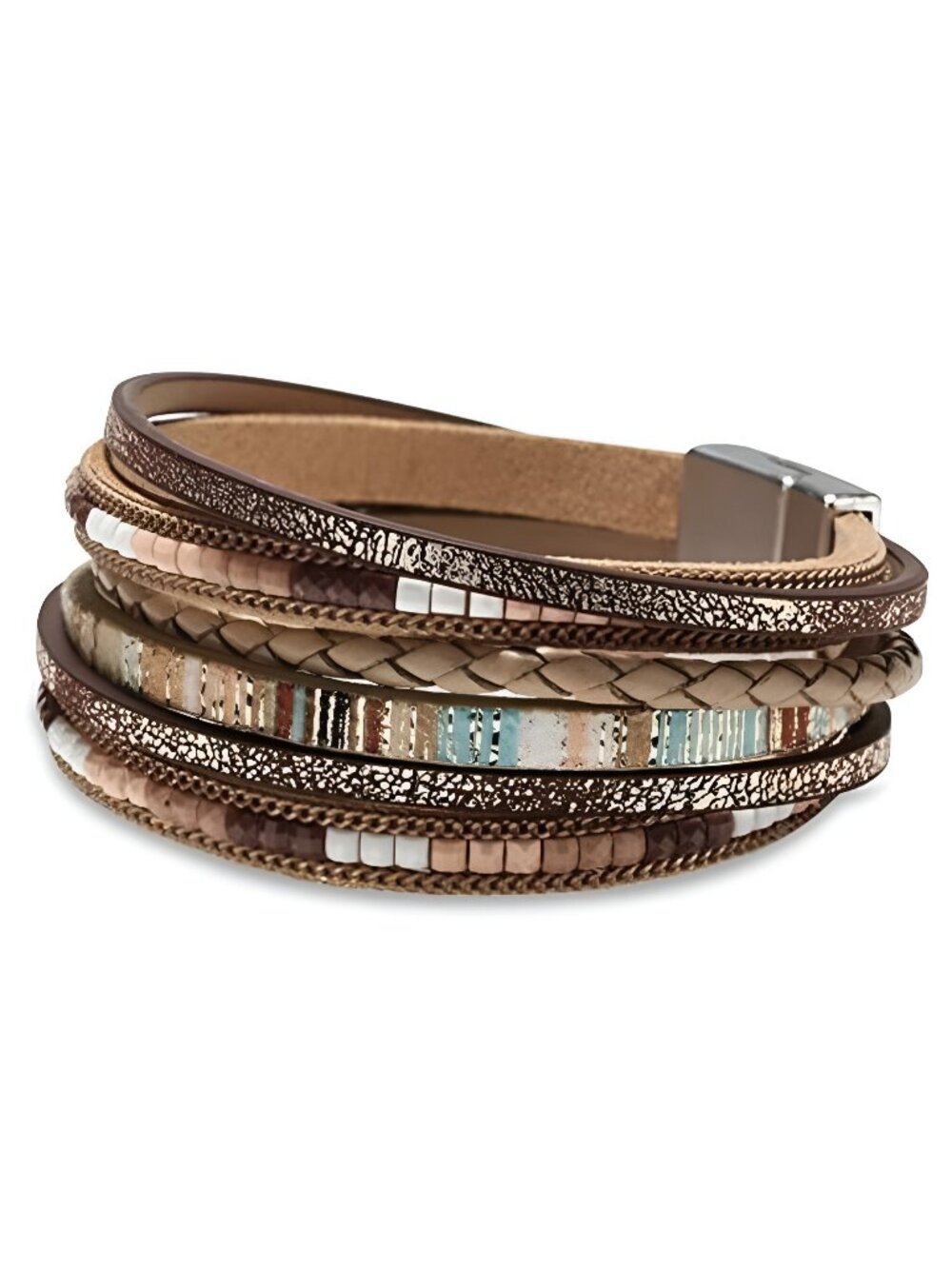 Leather Wrap Bracelets for Women, Boho Leopard Multi-Layer Crystal Beads